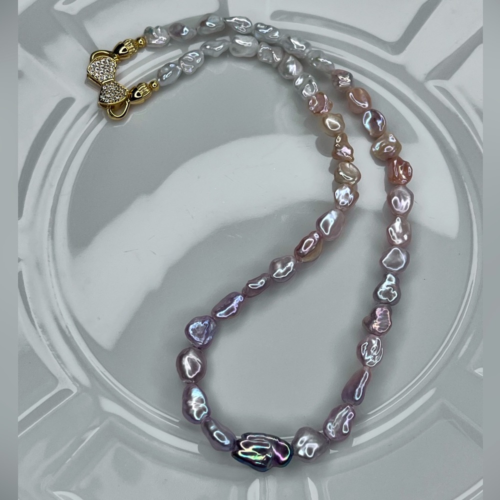 🔥🔥 Handmade Freshwater Keshi Pearl Ombré Crystal Extender Necklace - Picture 1 of 2